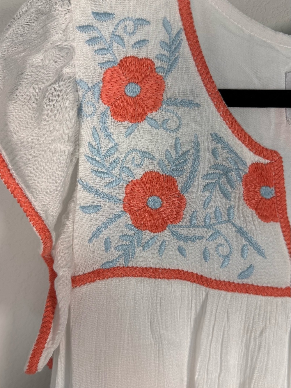 J. Marie Embroidered Boho Midi Dress White Floral Flutter Sleeve Cottagecore M - Picture 6 of 12